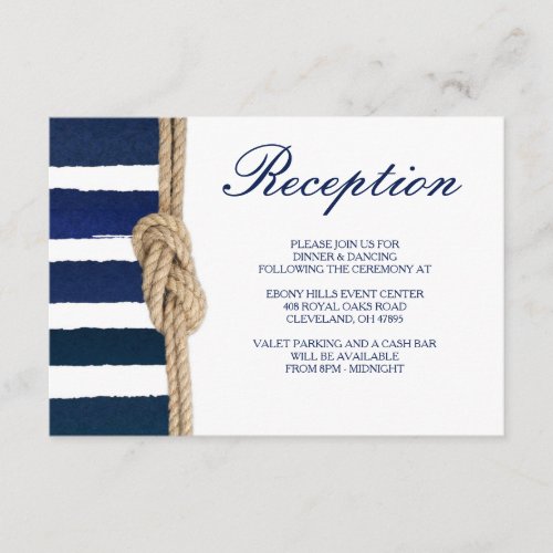 Nautical Knot  Watercolor Navy Stripes Reception Enclosure Card