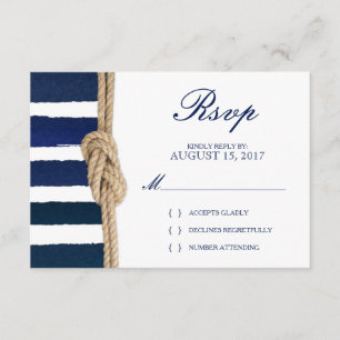 Nautical Knot & Watercolor Navy Stripes RSVP Card