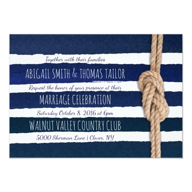 Nautical Knot Watercolor Stripes Wedding Invitation