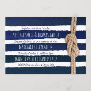 Nautical Knot Watercolor Stripes Wedding Invitation