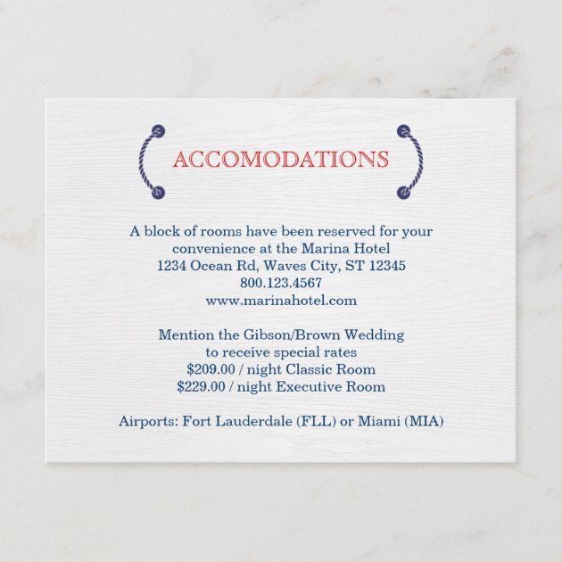 Nautical Knot Wedding Accommodations Card