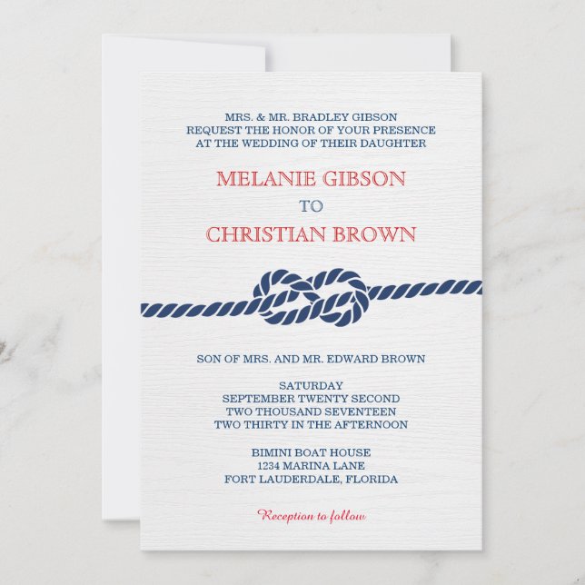Nautical Knot Wedding Invitation (Front)
