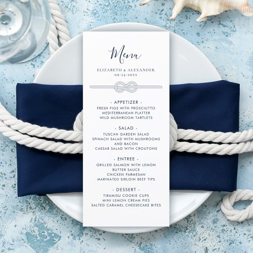 Nautical Knot White Navy Wedding Menu