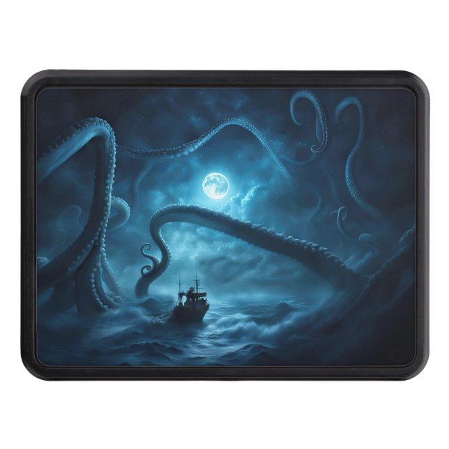 Nautical Kraken Giant Squid Fishing Boat Trailer  Hitch Cover (Front)