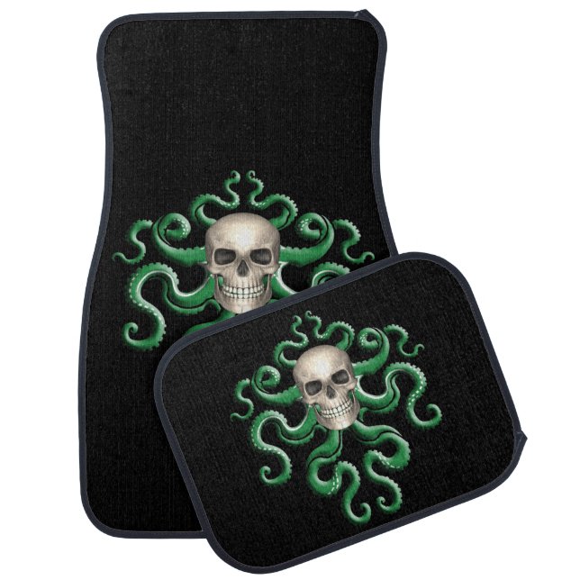 Nautical Kraken Pirate Skull Green Octopus  Car Floor Mat (Set)