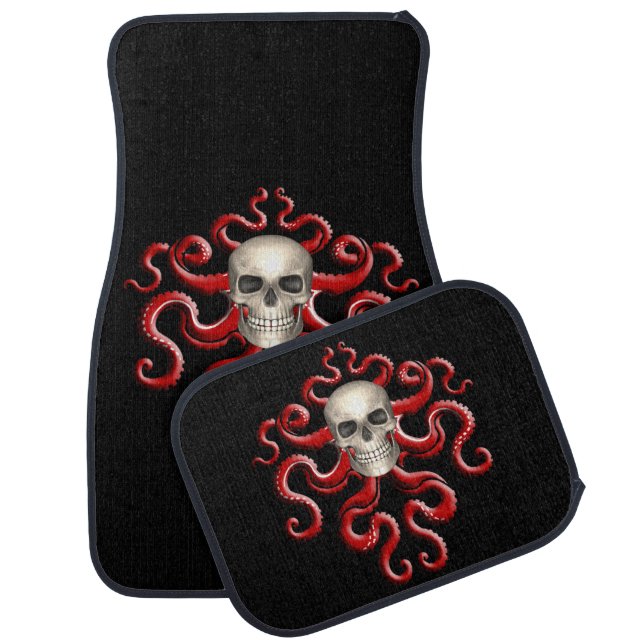 Nautical Kraken Pirate Skull Red Octopus  Car Floor Mat (Set)