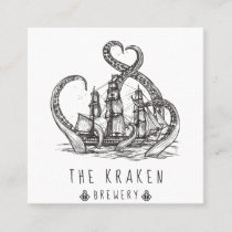 Nautical Kraken Sketch Square Business Card
