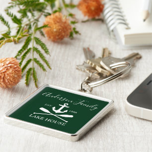 Nautical Lake House Anchor Oars Family Green Keychain