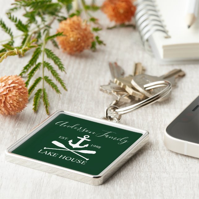 Nautical Lake House Anchor Oars Family Green Keychain (Side)