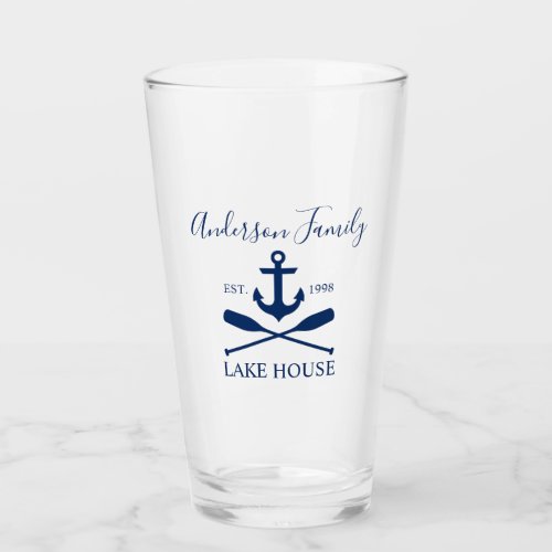 Nautical Lake House Anchor Oars Family Navy Blue Glass