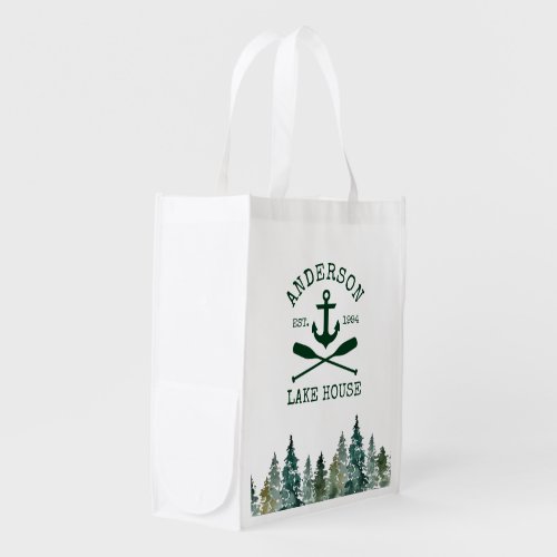 Nautical Lake House Anchor Oars Pines Grocery Bag