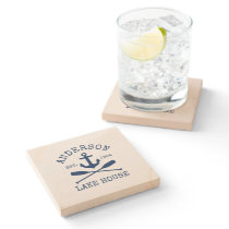 Nautical Lake House Blue Anchor Oars Sandstone Stone Coaster Nautical Lake House Blue Anchor Oars Sandstone Stone Coaster