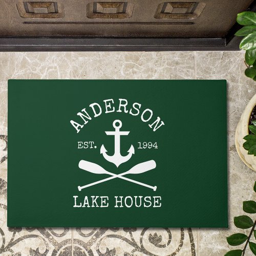 Nautical Lake House Family Anchor Oars Green Doormat