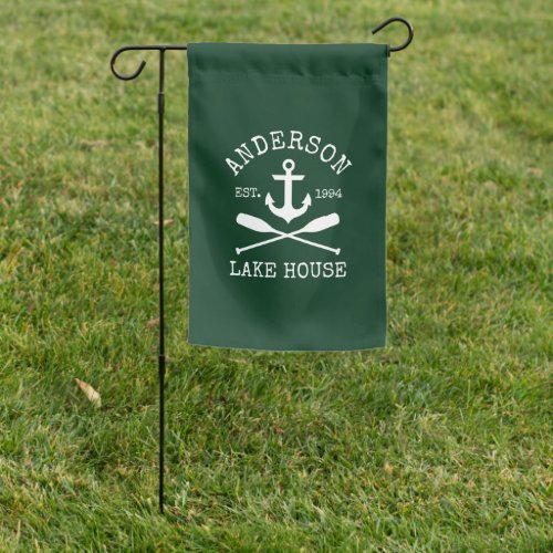 Nautical Lake House Family Anchor Oars Green Garden Flag