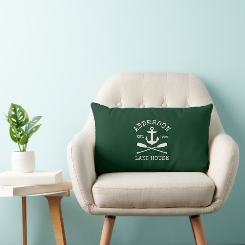 Nautical Lake House Family Anchor Oars Green Lumbar Pillow