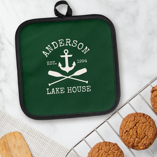 Nautical Lake House Family Anchor Oars Green Pot Holder