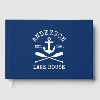 Nautical Lake House Family Anchor Oars Navy Blue Guest Book