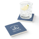 Nautical Lake House Family Anchor Oars Navy Blue Stone Coaster Nautical Lake House Family Anchor Oars Navy Blue Stone Coaster