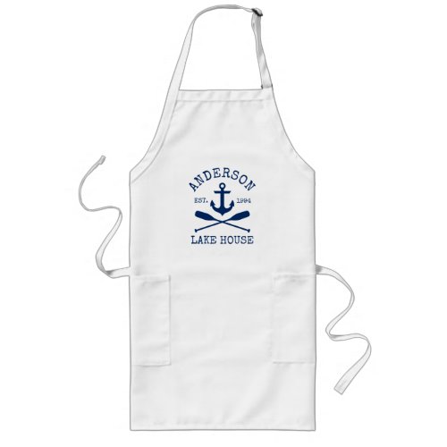 Nautical Lake House Family Name Anchor Oars Long Apron