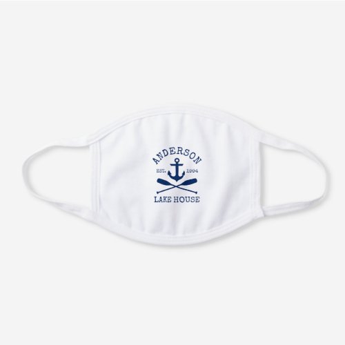 Nautical Lake House Family Name Anchor Oars White Cotton Face Mask