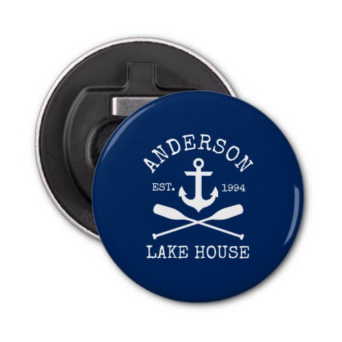 Nautical Lake House Family Navy Blue Anchor Oars Bottle Opener