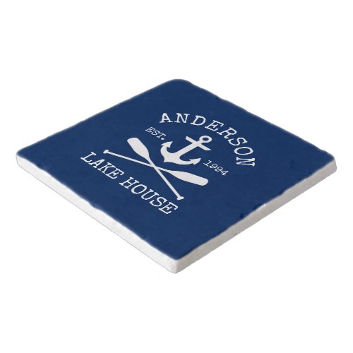 Nautical Lake House Family Navy Blue Anchor Oars Trivet