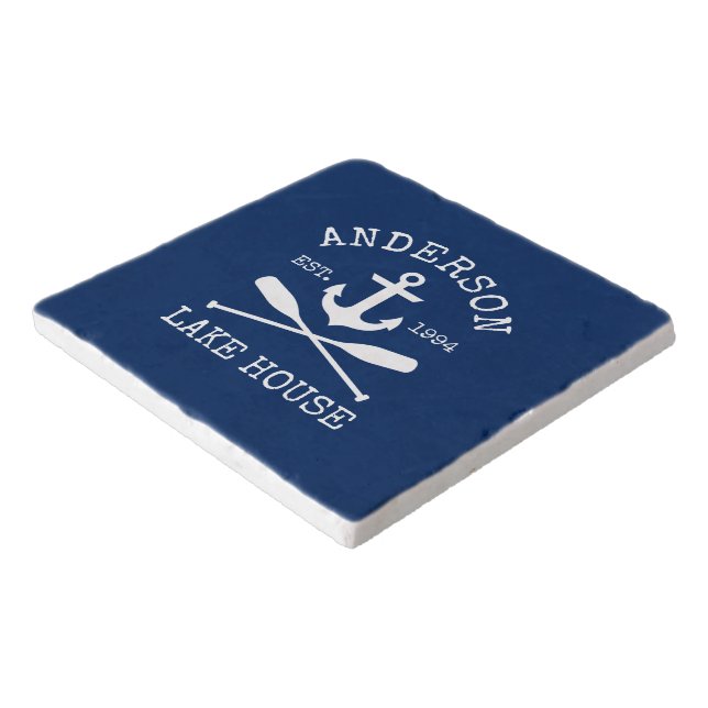 Nautical Lake House Family Navy Blue Anchor Oars Trivet (Corner)