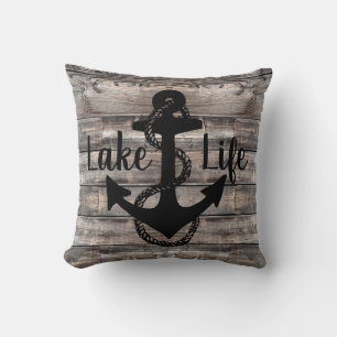 nautical LAKE LIFE + ANCHOR Throw Pillow
