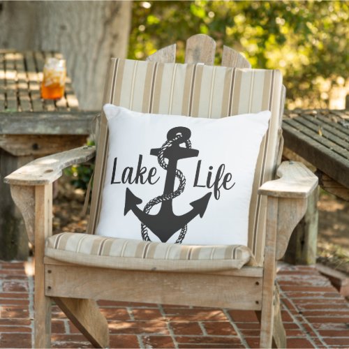 nautical LAKE LIFE  ANCHOR _ two_sided  Throw Pi Outdoor Pillow