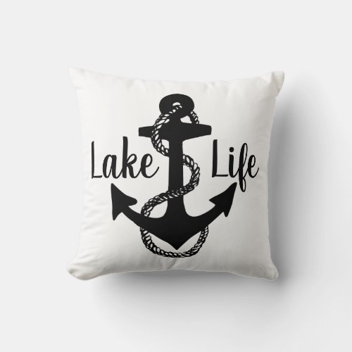 nautical LAKE LIFE  ANCHOR _ two_sided  Throw Pillow