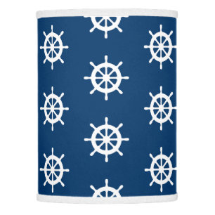 Nautical lamp shade with navy ship wheel pattern