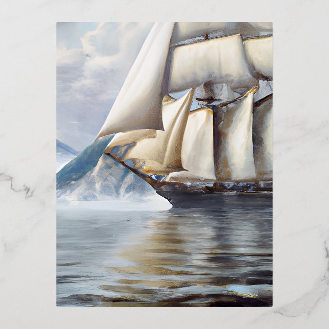 Nautical Landscape Foil Holiday Postcard (Front)