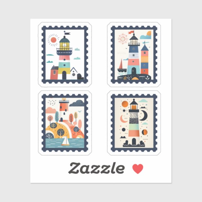 Nautical Landscapes Whimsical Lighthouse Stamp Set Sticker (Sheet)