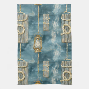 Nautical Lantern Rope Coastal Blue Pattern (1) Kitchen Towel