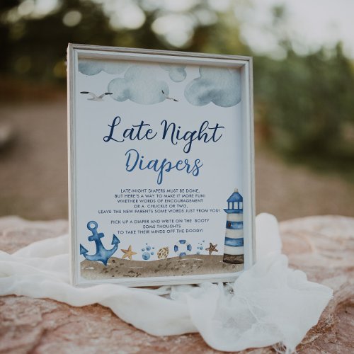 Nautical Late Night Diapers Baby Shower Sign