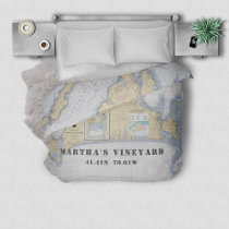 Nautical Latitude Longitude Martha's Vineyard KING Duvet Cover