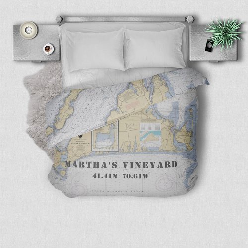 Nautical Latitude Longitude Marthas Vineyard KING Duvet Cover