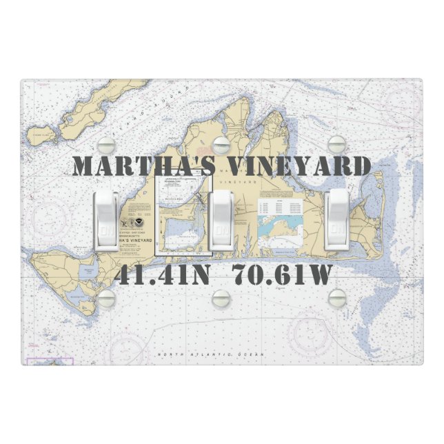 Nautical Latitude Longitude Martha's Vineyard Light Switch Cover (In Situ)