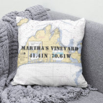 Nautical Latitude Longitude Martha's Vineyard Throw Pillow