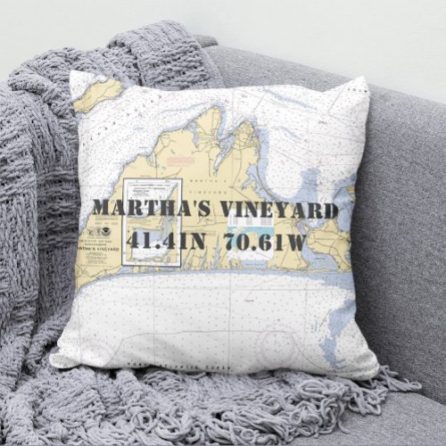 Nautical Latitude Longitude Marthas Vineyard Throw Pillow