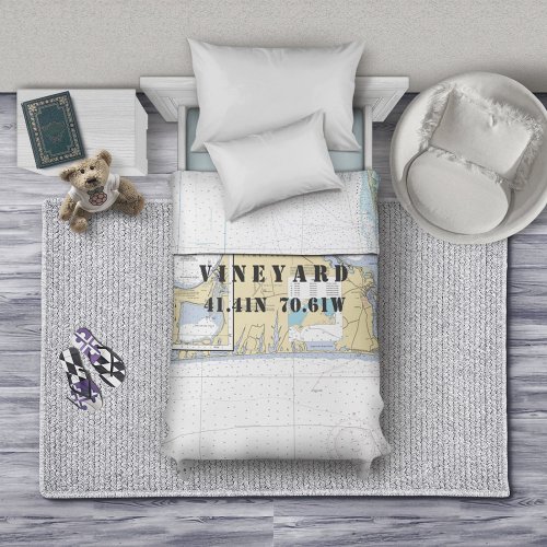 Nautical Latitude Longitude Marthas Vineyard TWIN Duvet Cover