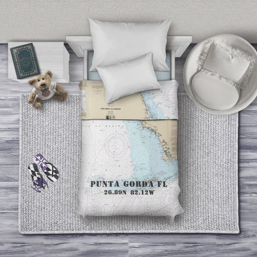 Nautical Latitude Longitude Punta Gorda FL TWIN Duvet Cover