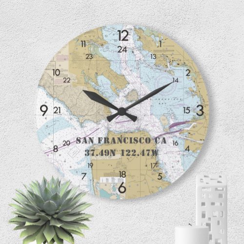 Nautical Latitude Longitude San Francisco 24_Hour Large Clock