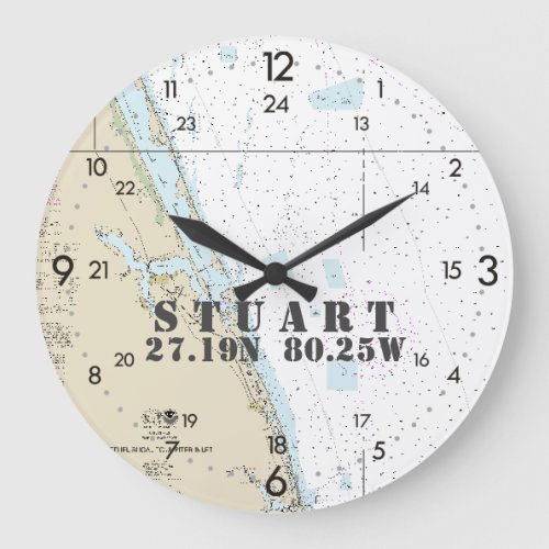 Nautical Latitude Longitude Stuart FL 24_Hour Large Clock