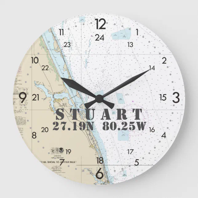 Nautical Latitude Longitude Stuart, FL 24Hour Large Clock Zazzle
