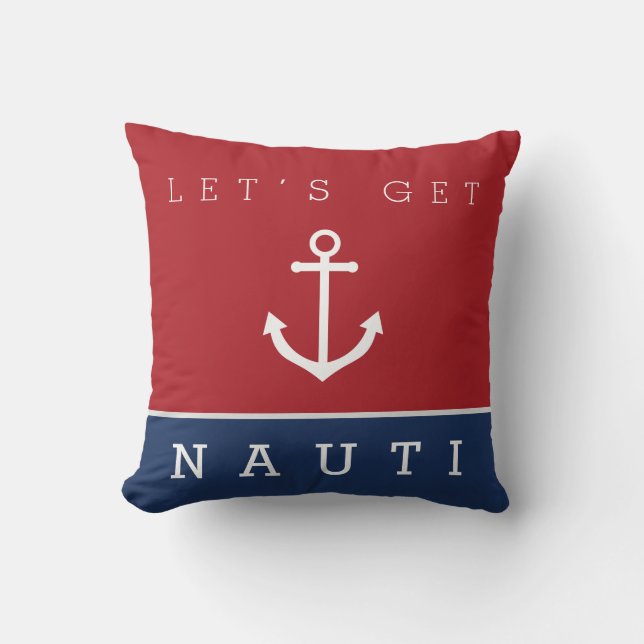 Nautical let’s get nauti navy red pillow anchor (Front)