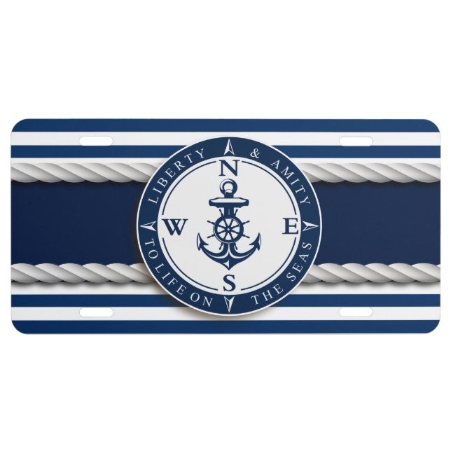 Nautical - "Liberty, Amity, Life, Seas" License Plate (Front)