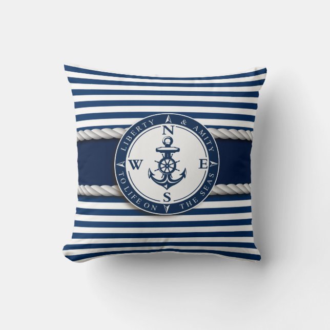 Nautical - "Liberty, Amity, Life, Seas" Throw Pillow (Front)
