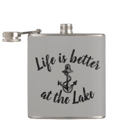 nautical LIFE IS BETTER AT THE LAKE and anchor Flask