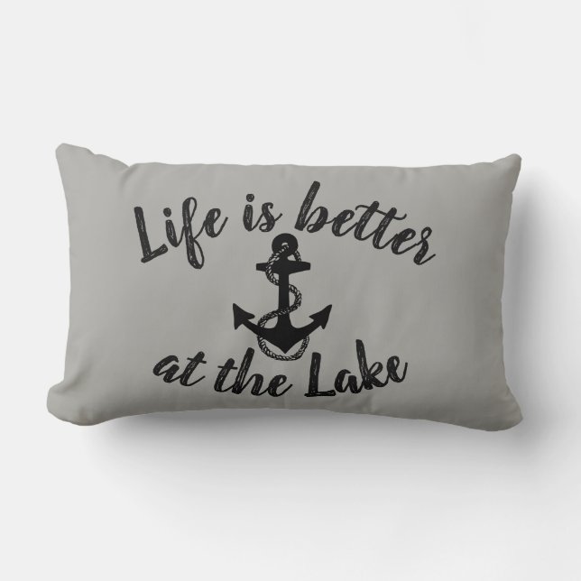 nautical LIFE IS BETTER AT THE LAKE and anchor | Lumbar Pillow (Front)